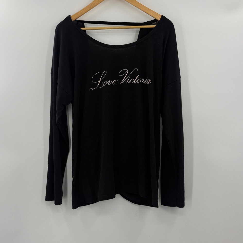 Victoria's Secret black long sleeve lounge sleep shirt exercise top relaxed fit - Picture 4 of 12